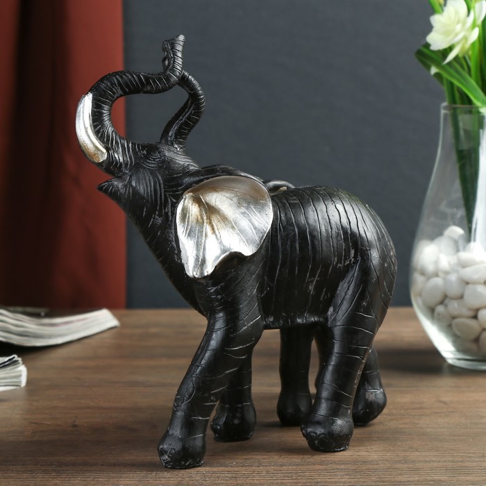 Сувенир полистоун "Два слона африканских чёрных" серебряные ушки 18х19х9 см 