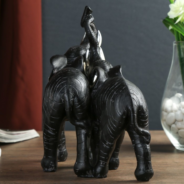 Сувенир полистоун "Два слона африканских чёрных" серебряные ушки 18х19х9 см 