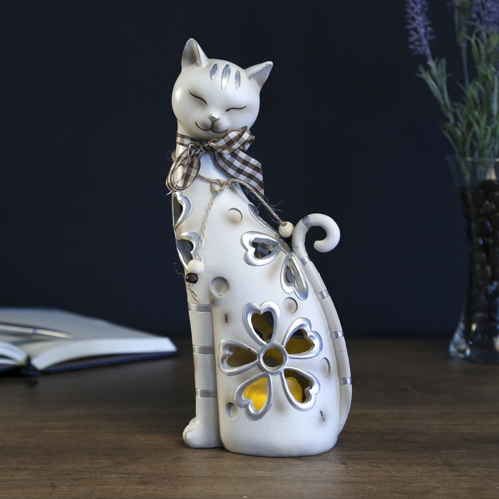 Сувенир полистоун световой "Кошечка в цветочек с бантом" 27х12,5х8,5 см 