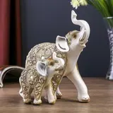 Сувенир полистоун "Белый слон со слонёнком с ажурным цветочным рисунком" 14,7х9,4х16 см  - фото 5