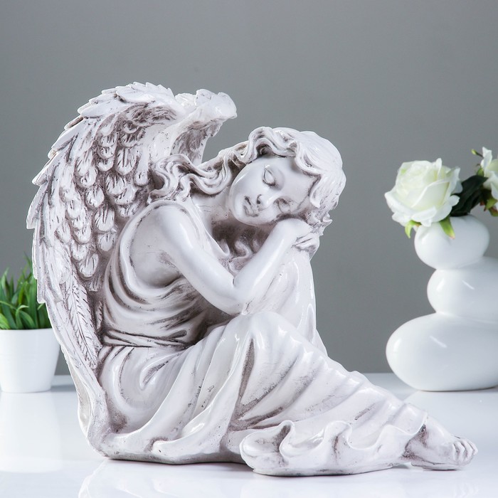 Фигура "Ангел девушка сидя" большая, состаренный 28х45х40см 