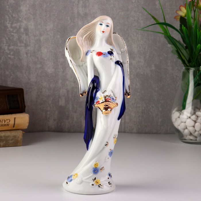 Сувенир керамика "Ангел-девушка с корзиной цветов" 22х8,5х6,3 см 
