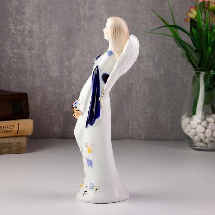 Сувенир керамика "Ангел-девушка с корзиной цветов" 22х8,5х6,3 см 