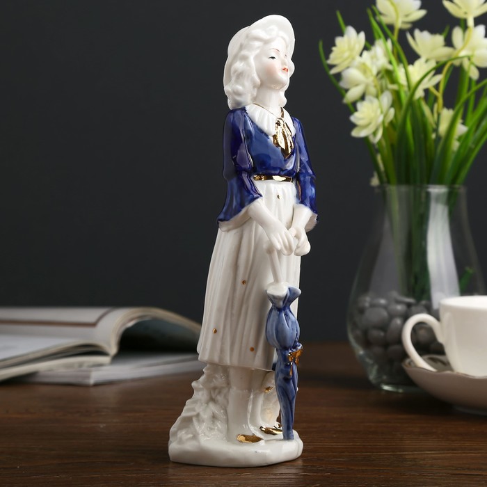 Сувенир керамика "Дама с зонтиком" кобальт 22,5х8,5х7,5 см 
