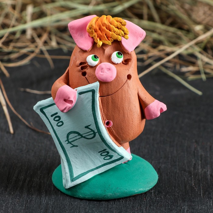 Статуэтка -сувенир "Свинка с купюрой" микс 