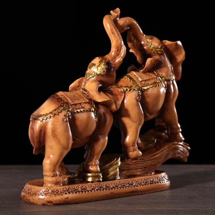 Сувенир полистоун "Два денежных слона на купюре и монетах" под дерево 18,7х21х7 см 