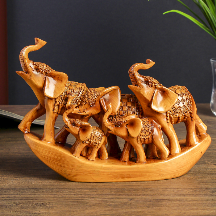 Сувенир полистоун "Семейство слонов в лодке" под дерево 15,5х21х6 см 
