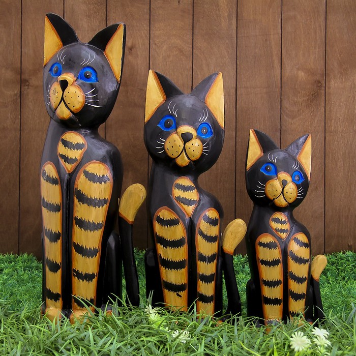 Набор сувенирный "Тёмные кошки с голубыми глазами"(40,50,60) 28х10х60 см 