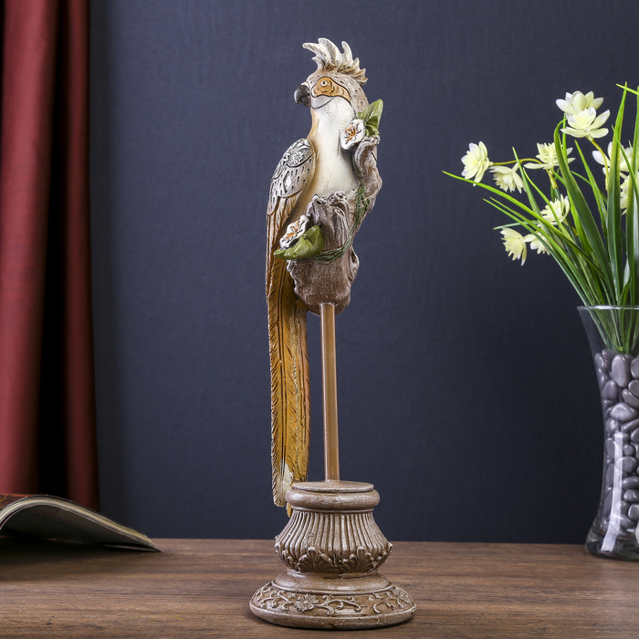 Сувенир полистоун "Попугай с зеркальными вставками на цветочной ветке" 32,5х13,5х9,3 см 