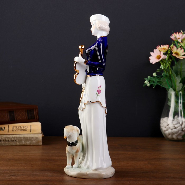 Сувенир керамика "Леди со скрипкой и собакой" 30х10х9,5 см 