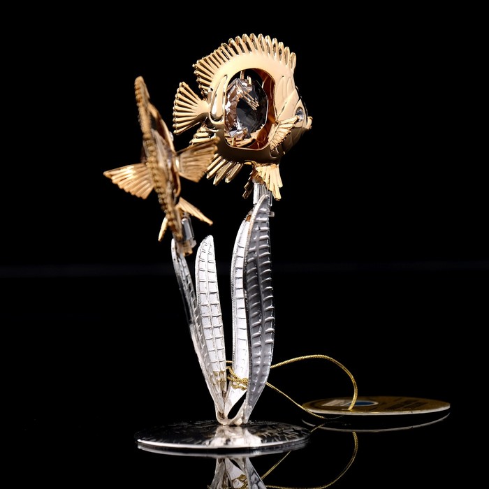 Сувенир «Две рыбки на серебряных водорослях», 9×5×9 см, с кристаллами Сваровски 