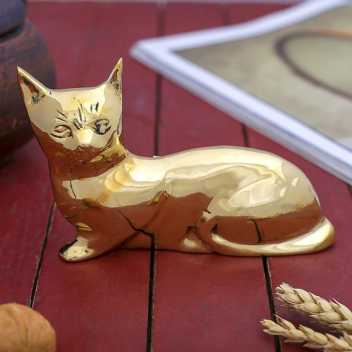 Сувенир латунь "Кошка" 16х5х10 см 