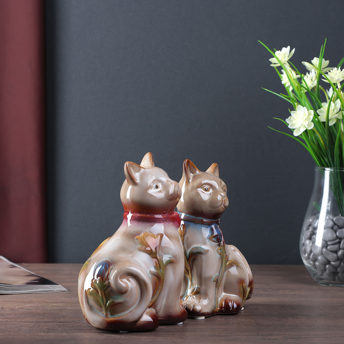 Сувенир керамика копилка "Кошечки с тюльпанами" набор 2 шт 16,5х11х8,5 см 
