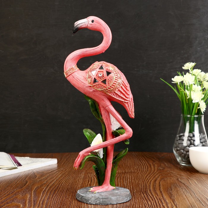 Сувенир полистоун "Розовый фламинго на одной ноге с каллой" 36х14х10 см 