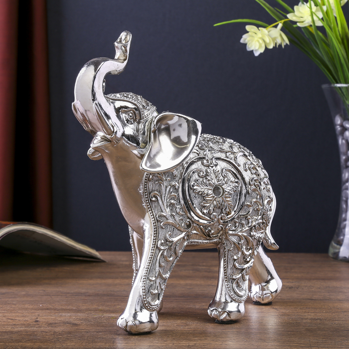 Сувенир полистоун "Серебряный слон с ажурным цветочным рисунком" 20х7,3х20,2 см 
