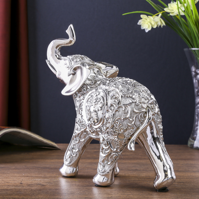 Сувенир полистоун "Серебряный слон с ажурным цветочным рисунком" 20х7,3х20,2 см 