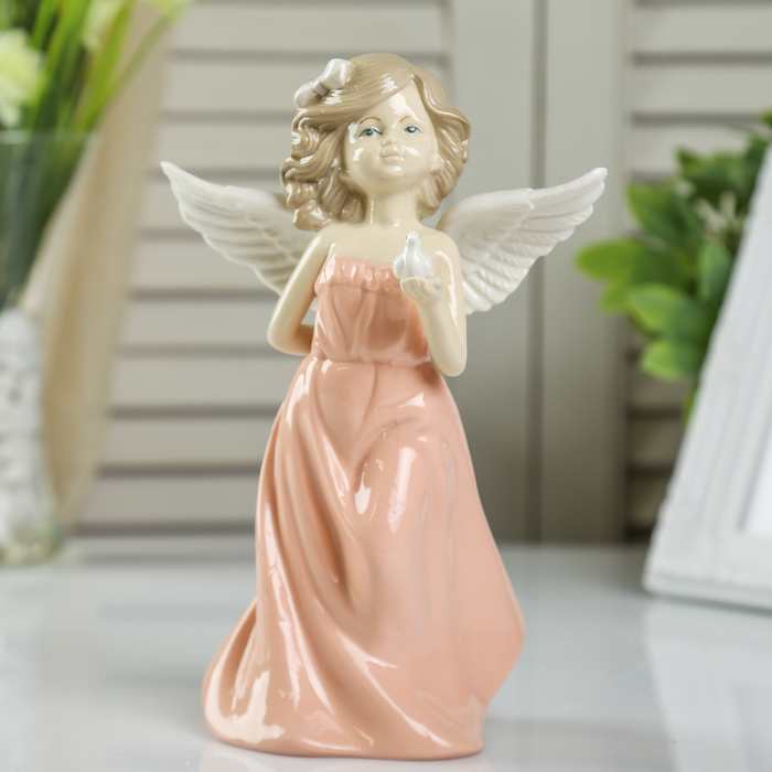 Сувенир керамика "Девочка-ангел в цветном платье с голубкой" МИКС 20,7х13,7х9,5 см 