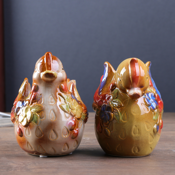 Сувенир керамика копилка "Лебёдушки цветочные" набор 2 шт 13х12х8,5 см 