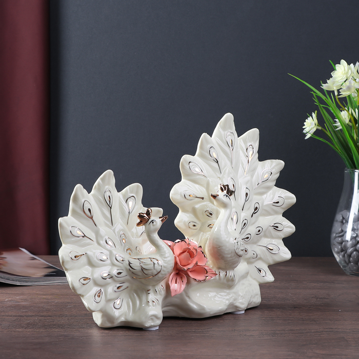 Сувенир керамика "Павлины с цветком" кремовый 20,5х29х7 см 