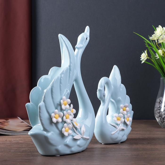 Сувенир керамика "Лебеди с незабудками" голубой набор 2 шт 26х15х7 см 