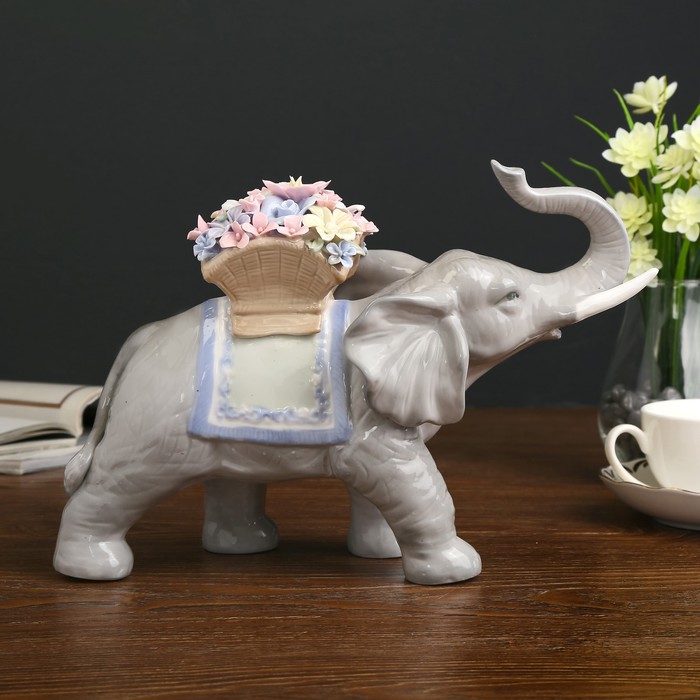 Сувенир керамика "Слон с корзиной цветов на спине" 22х30х12 см 