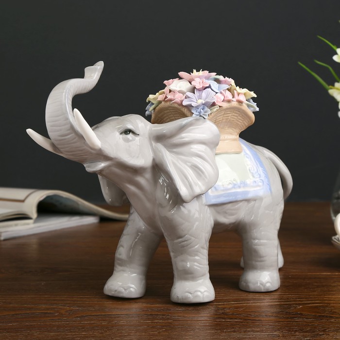 Сувенир керамика "Слон с корзиной цветов на спине" 22х30х12 см 