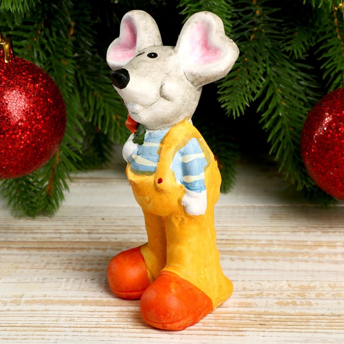 Сувенир керамика "Нарядный мышь с цветочком" 14х7,2х5,3 см 