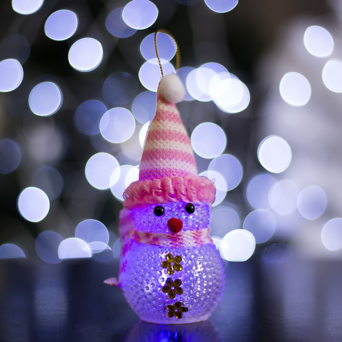 Игрушка световая "Снеговик" (батарейки в комплекте) 5х13 см, 1 LED RGB, РОЗОВЫЙ 