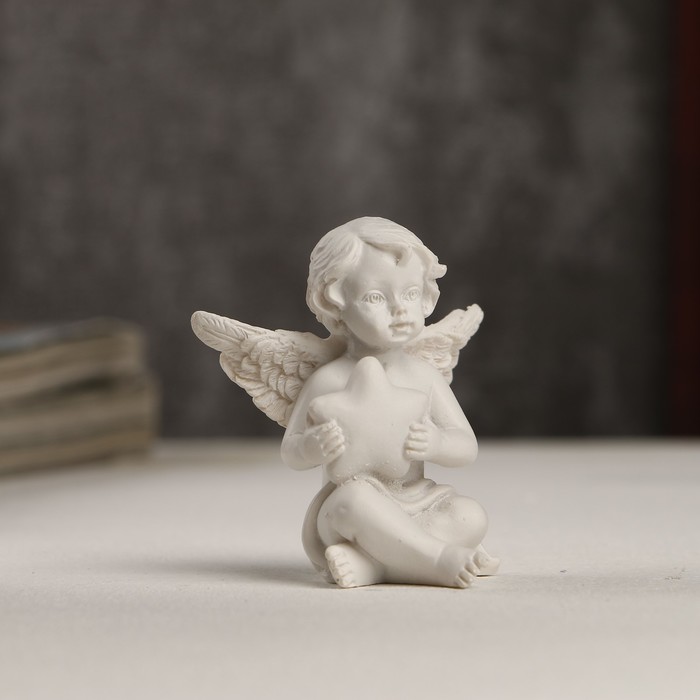 Сувенир полистоун "Белоснежный ангелочек со звёздочкой" страза 5х4,8х3 см 