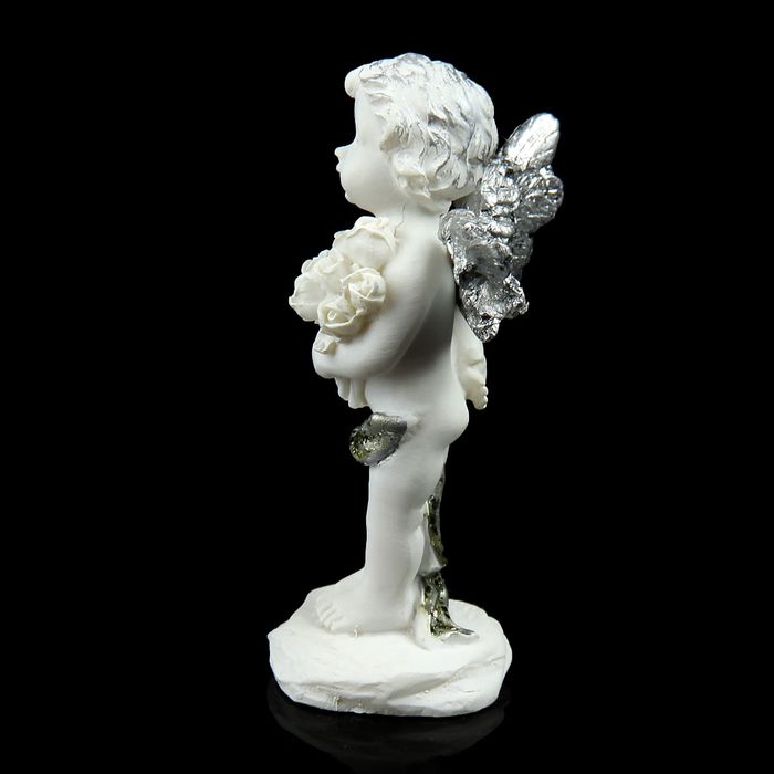 Сувенир "Ангелок с розами" с серебристыми крыльями, МИКС 