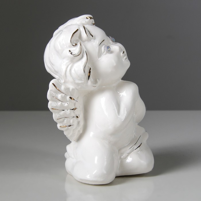 Статуэтка "Ангел мальчик" глазурь, белая, 12 см 