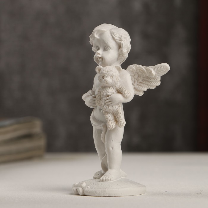 Сувенир полистоун "Белоснежный ангелочек с мишкой" 8,3х4,2х3 см 