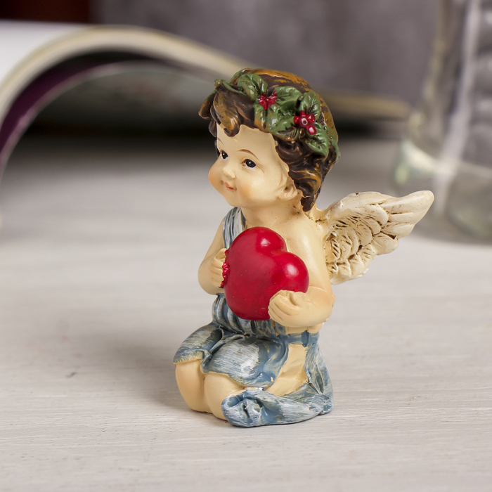 Сувенир полистоун "Ангел в рябиновом веночке с сердцем/книгой" МИКС 6х5х3,5 см 