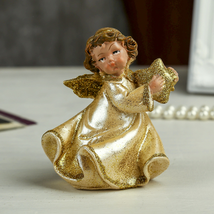 Сувенир полистоун "Ангел в жемчужном платье со звездой" МИКС 10х8х5,5 см 