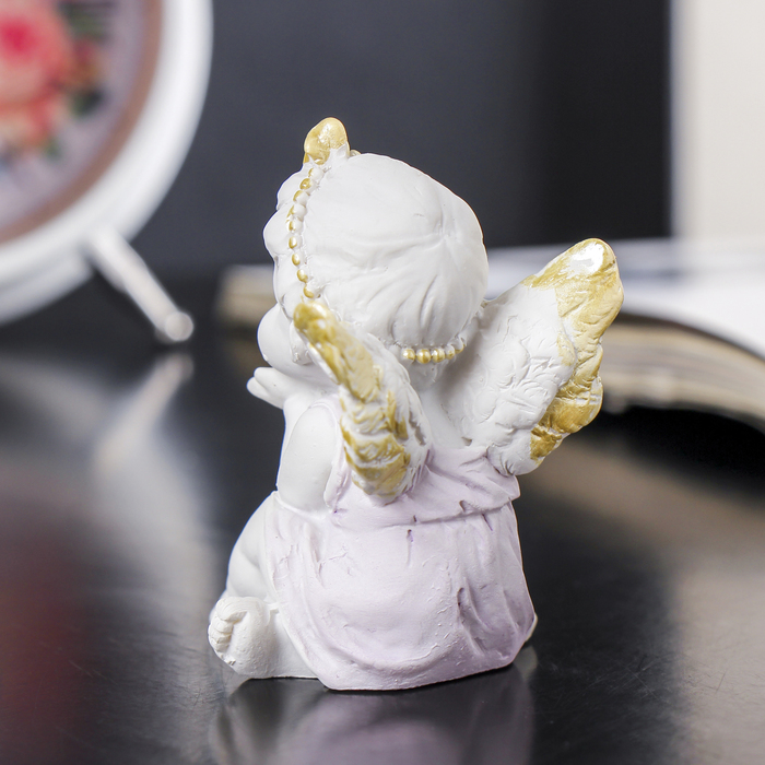 Сувенир полистоун "Белый ангел с золотым ободком в нежном платье" МИКС 5,5х4,5х6,5 см 