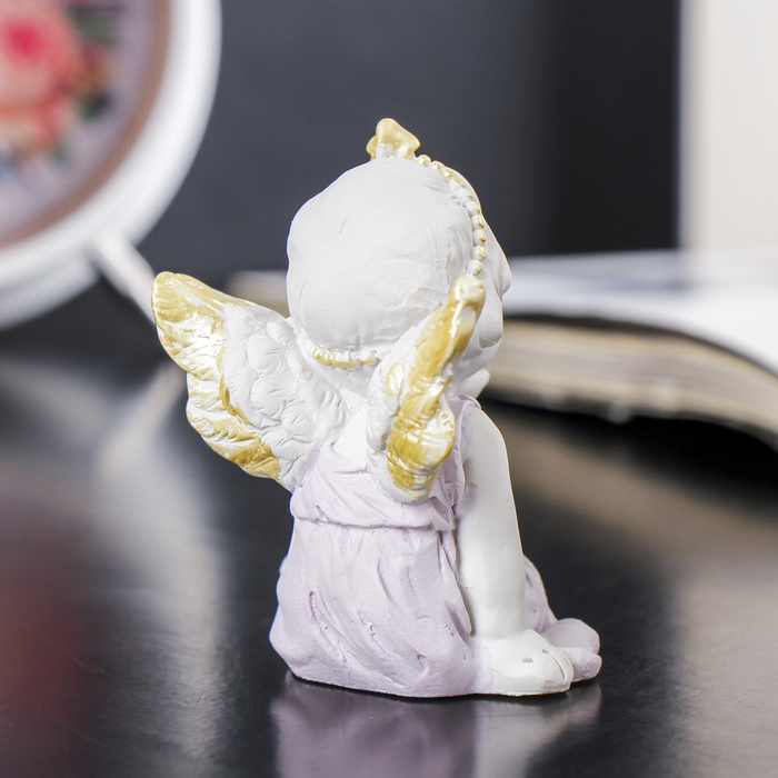 Сувенир полистоун "Белый ангел с золотым ободком в нежном платье" МИКС 5,5х4,5х6,5 см 