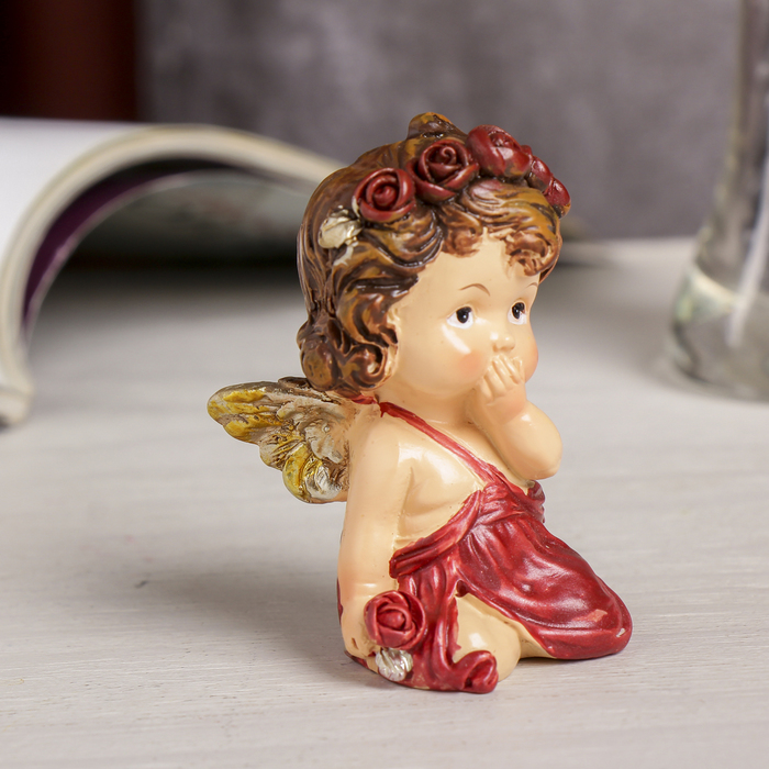 Сувенир полистоун "Застенчивый ангел с книгой/розой" МИКС с золотом 7х5,4х3,8 см 