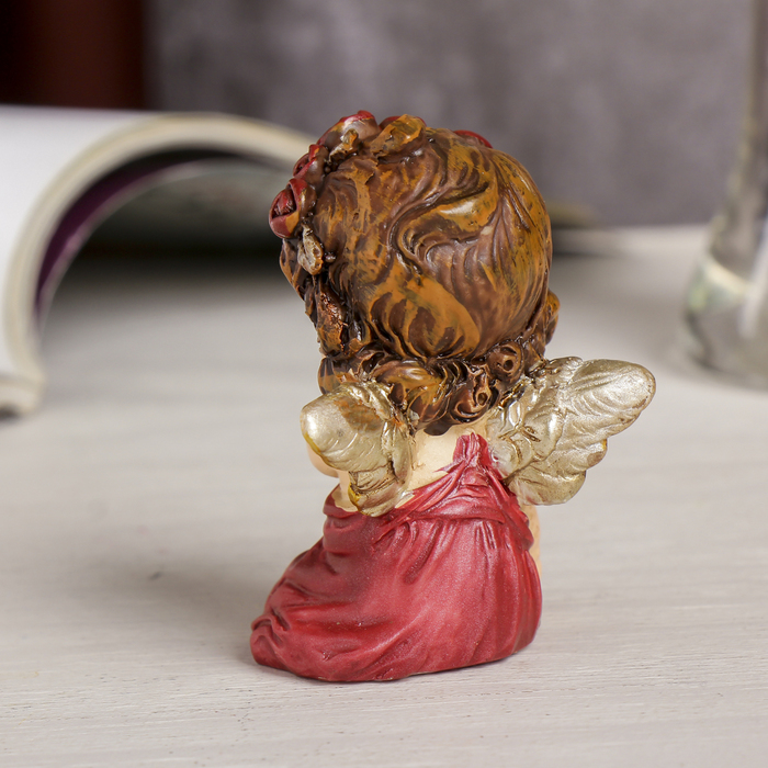Сувенир полистоун "Застенчивый ангел с книгой/розой" МИКС с золотом 7х5,4х3,8 см 