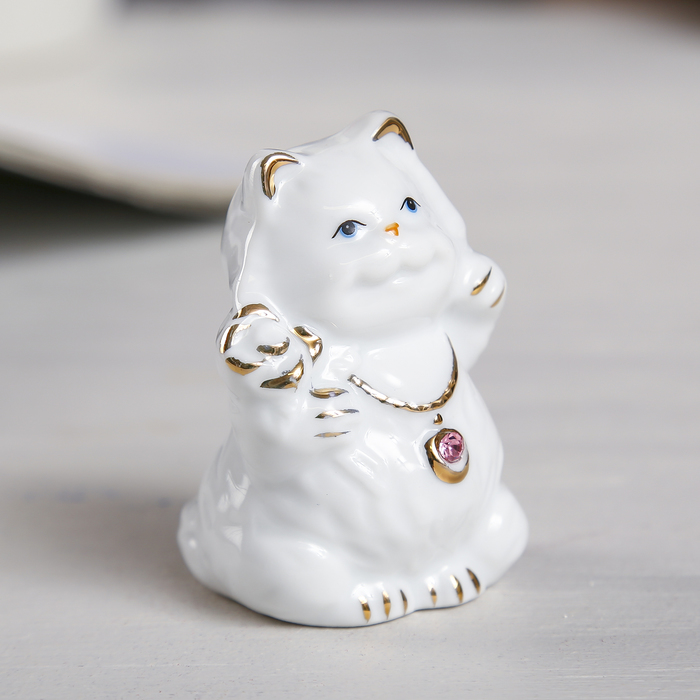 Сувенир "Белый кот-толстячок" стразы МИКС 6,5х4х4 см 