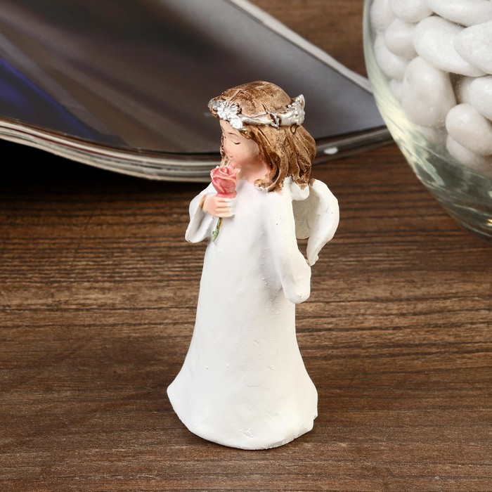 Сувенир полистоун "Ангел в белоснежном платье с веночком на голове" МИКС 7,5х3,3х3 см 