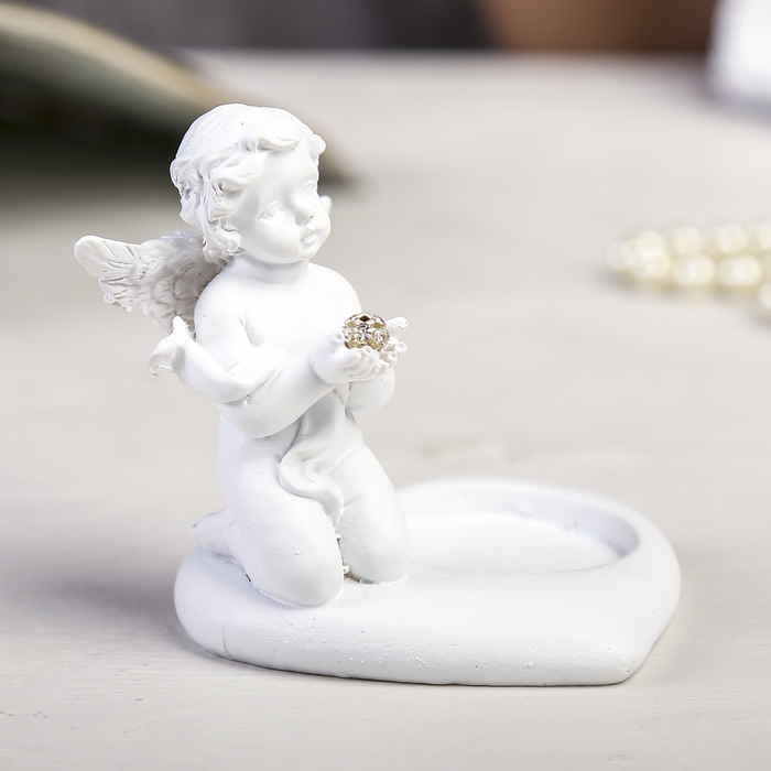 Сувенир полистоун подсвечник "Белоснежный ангел с шариком из страз" МИКС 7,5х8х7,3 см 