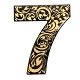 Дверная цифра "7", черный фон, тиснение золотом 