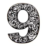 Дверная цифра "9", черный фон, тиснение серебром  - фото 3
