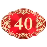 Дверной номер "40", красный фон, тиснение золотом  - фото 3
