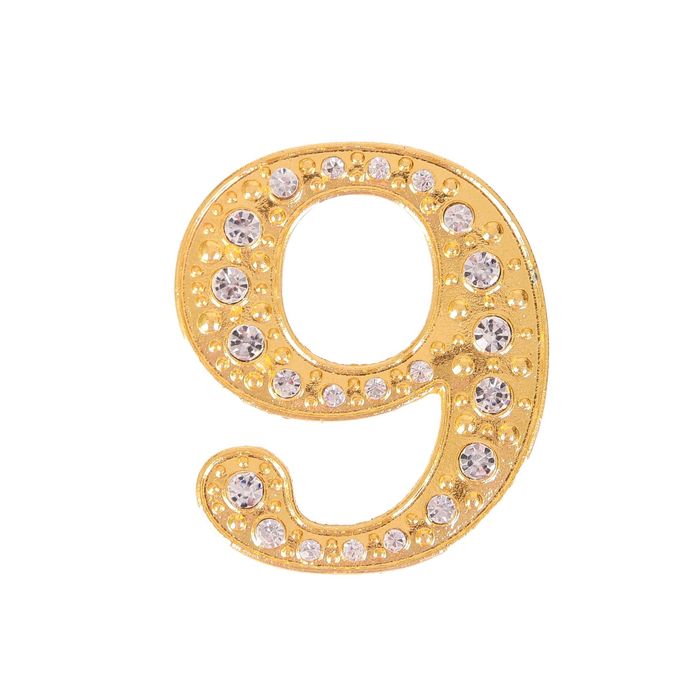 Дверной номер со стразами "9" (золото), 4,1 х 5 см 