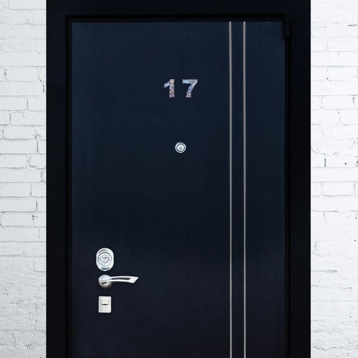 Дверная цифра "7", синий фон, тиснение золотом 