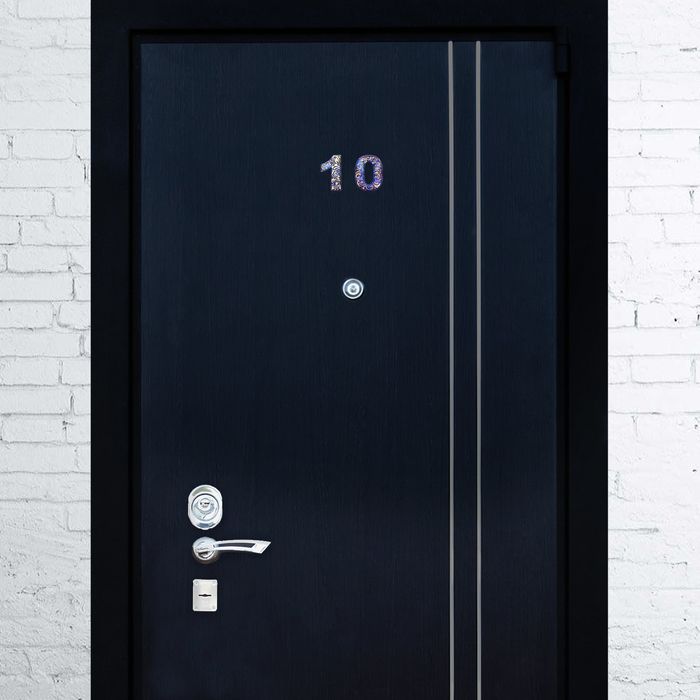 Дверная цифра "0", синий фон, тиснение золотом 
