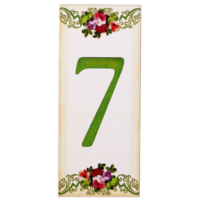 Цифра дверная из дерева "7", цветочный стиль, 3*7 см 