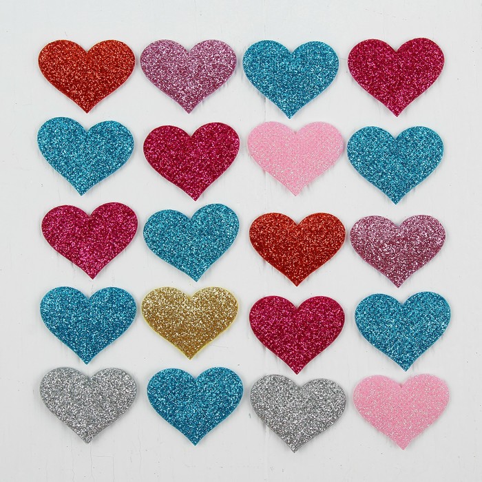 Сердечки декоративные, набор  20 шт, размер 1 шт 3,5*2,5 см, цвета МИКС 