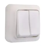 Выключатель двухклавишный наружный, белый 